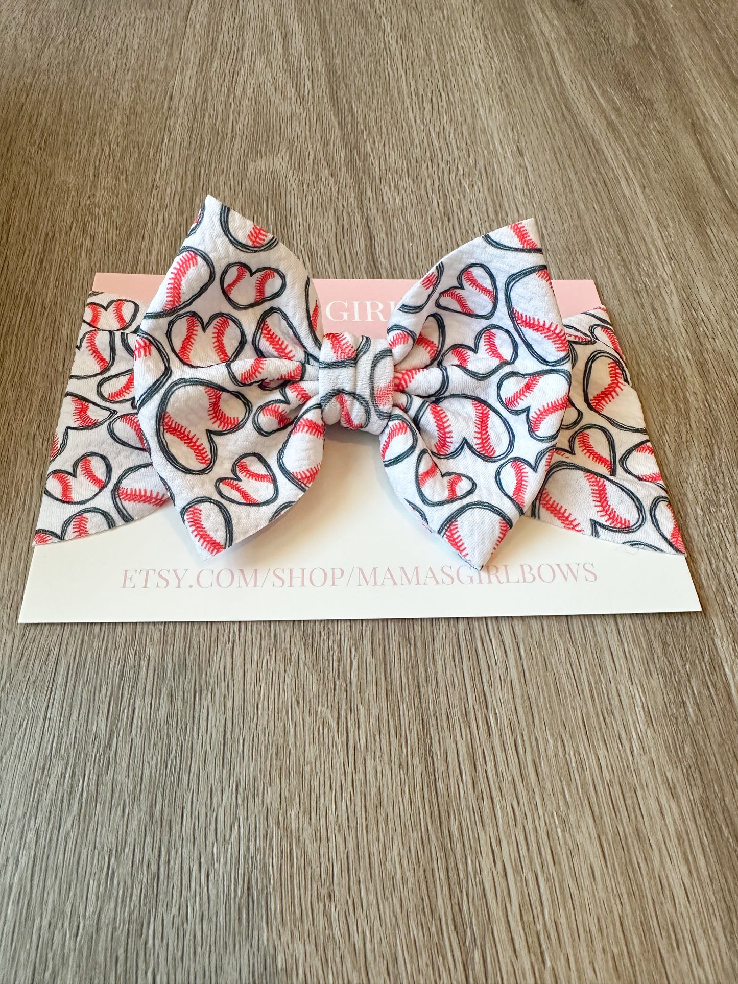 Baseball Hearts Sports Hair Bow