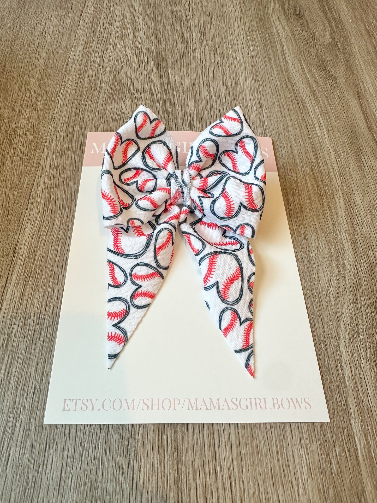 Baseball Hearts Sports Hair Bow