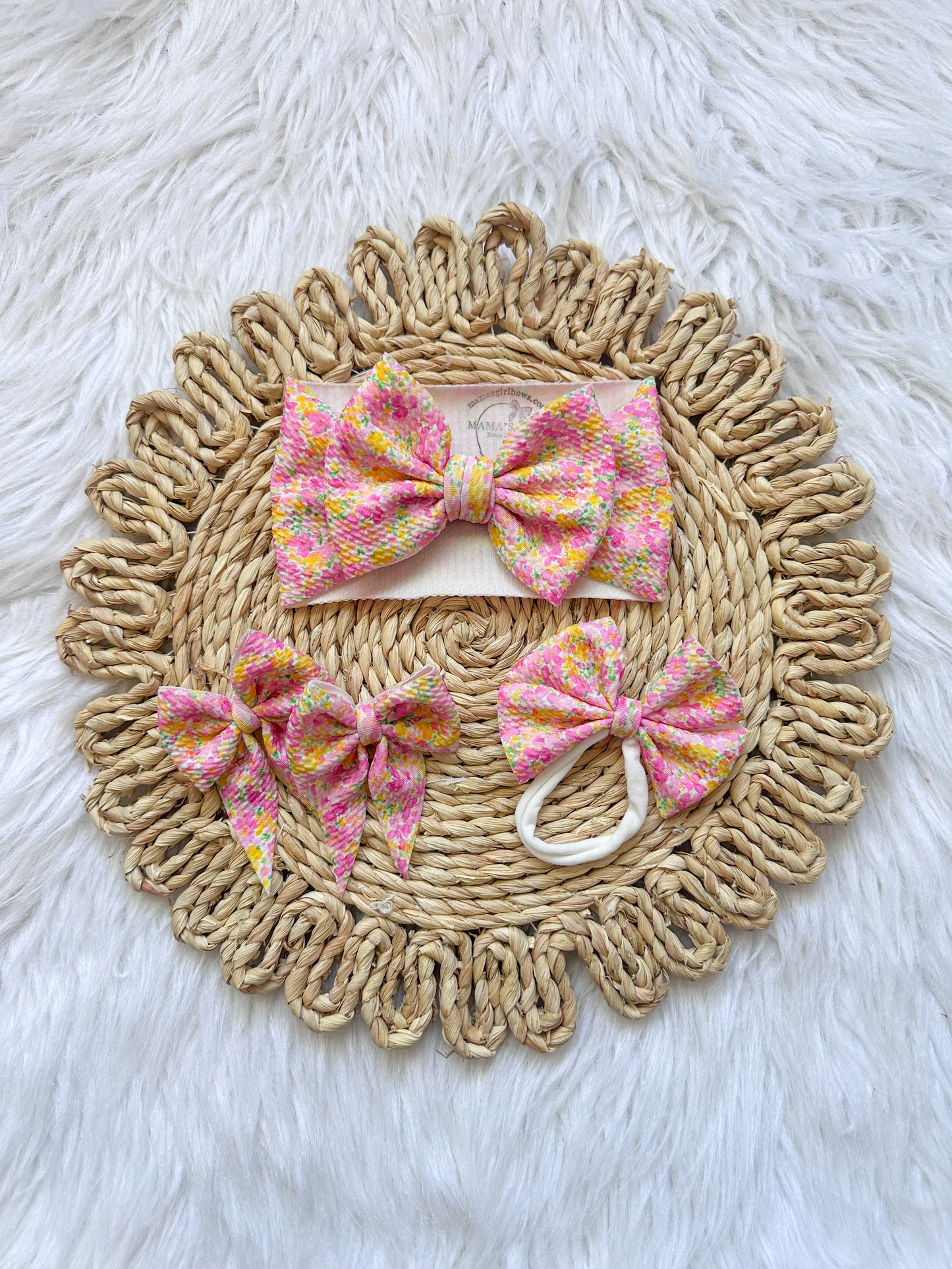 Pink & Yellow Floral Girly Hair Bows