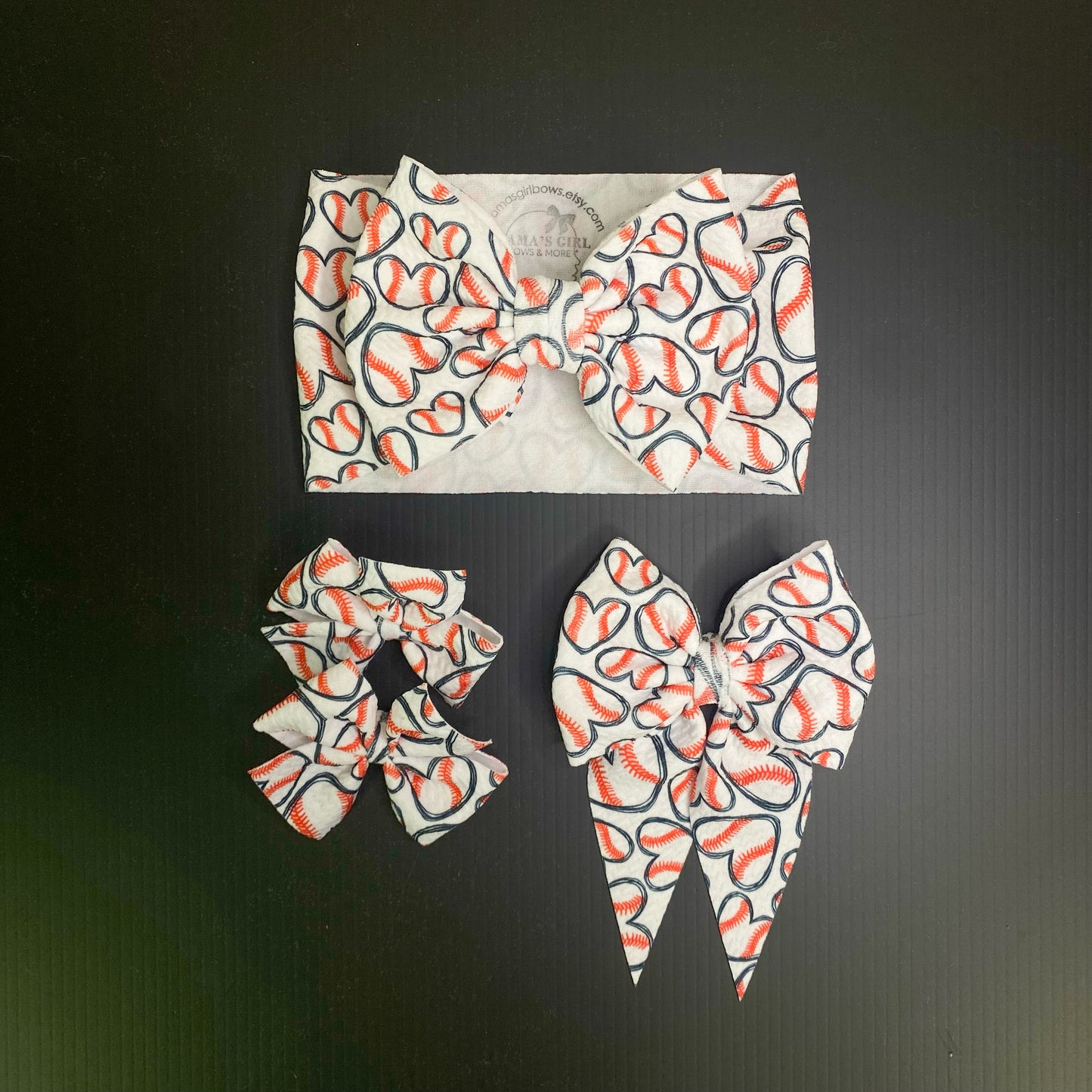 Baseball Hearts Sports Hair Bow