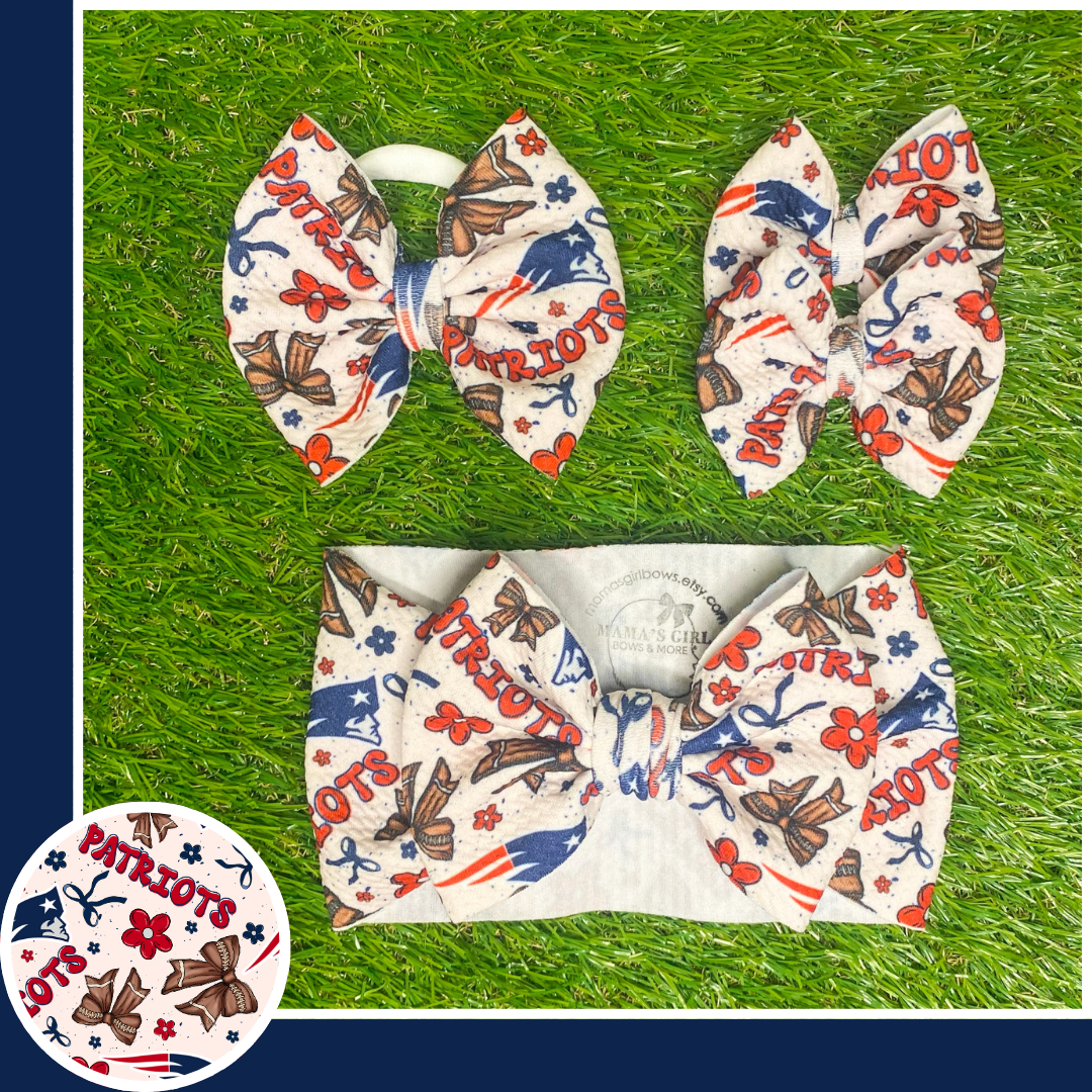 New England Pats Floral Football Hair Bow