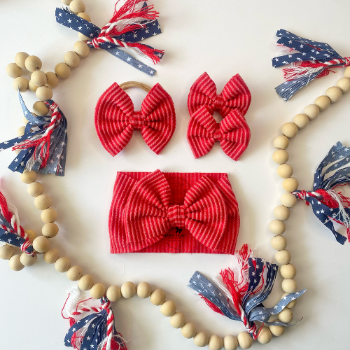 Red Waved Rib Hair Bow