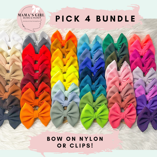 4 Pack Bundle - Solid Bows on Nylon or Clip