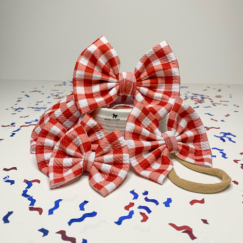 Red Plaid Patriotic Hair Bow