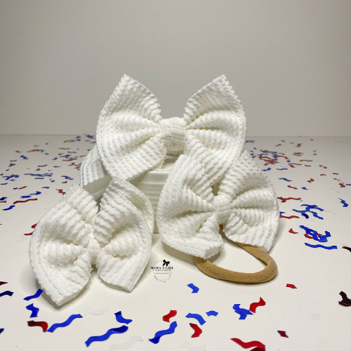 White Waved Rib Hair Bow