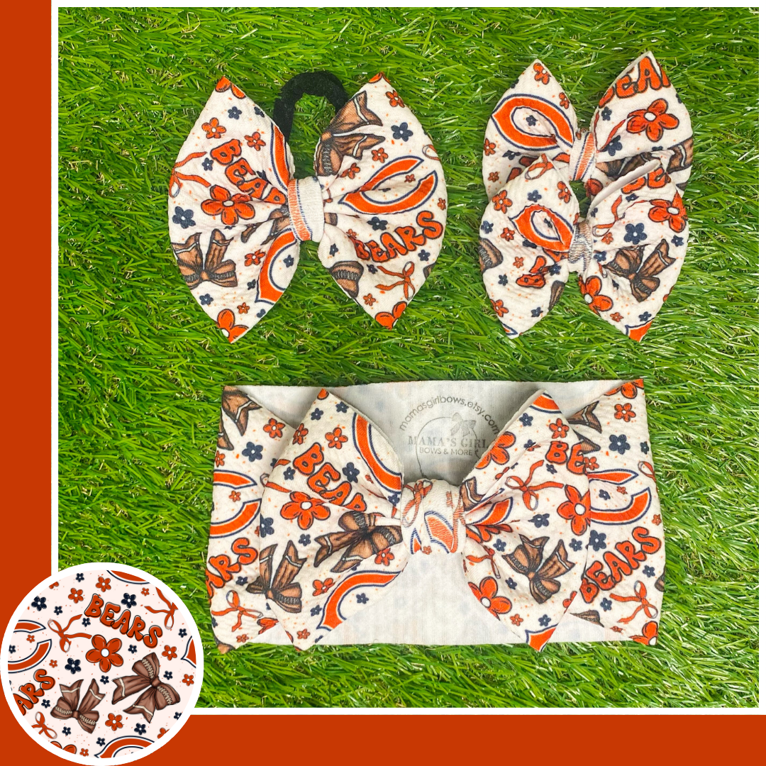 Bears Floral Football Hair Bow