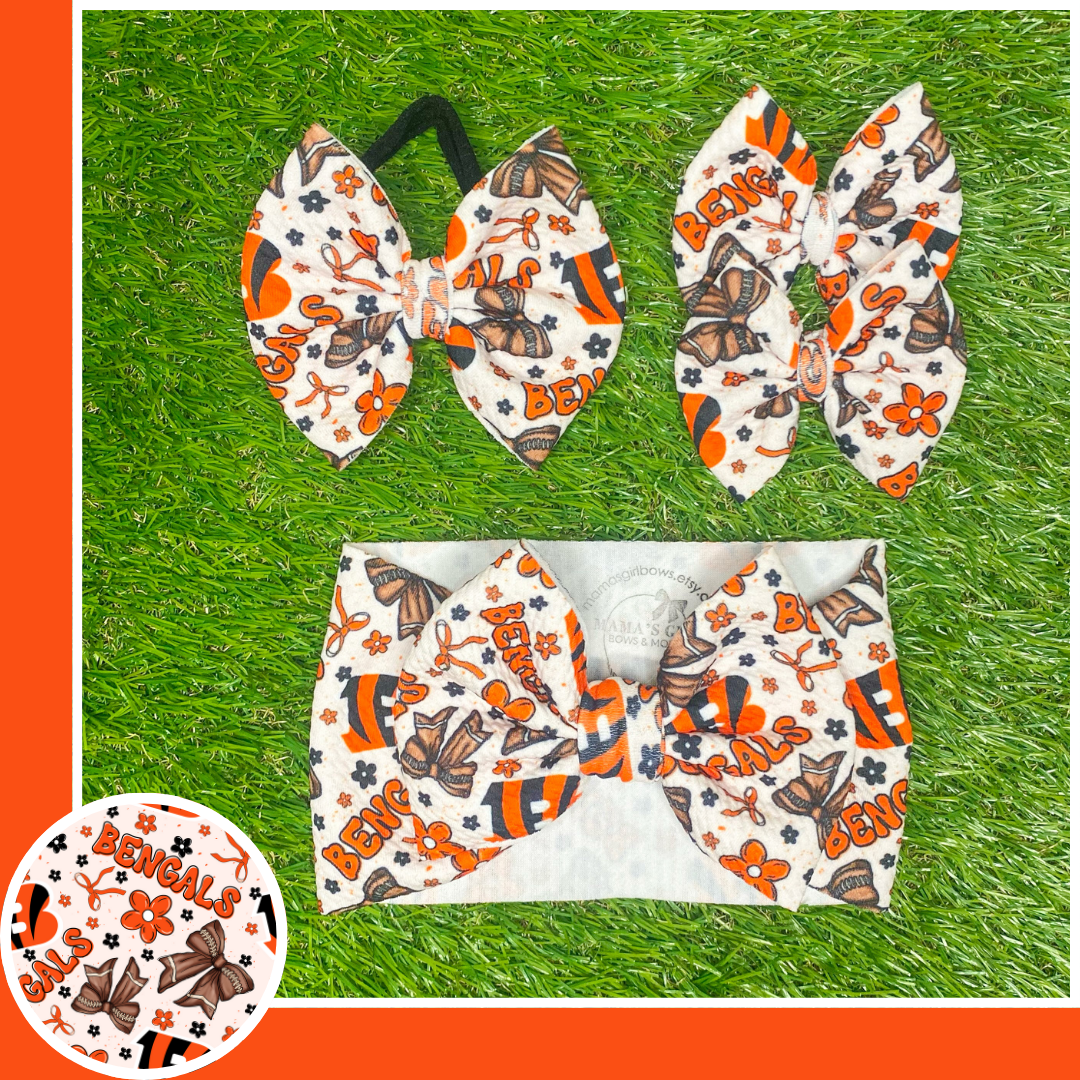 Bengals Floral Football Hair Bow