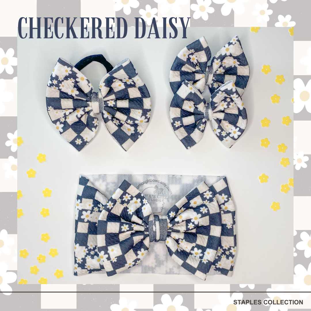 Checkered Daisy Floral Hair Bow