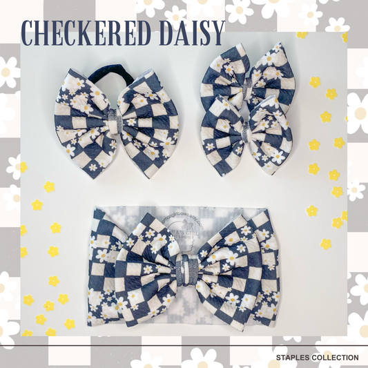 Checkered Daisy Floral Hair Bow