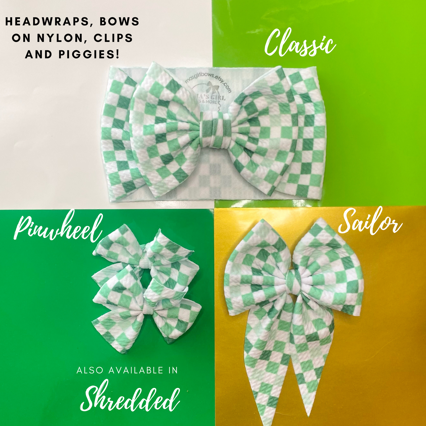 Green Checks St. Patrick's Day Hair Bows