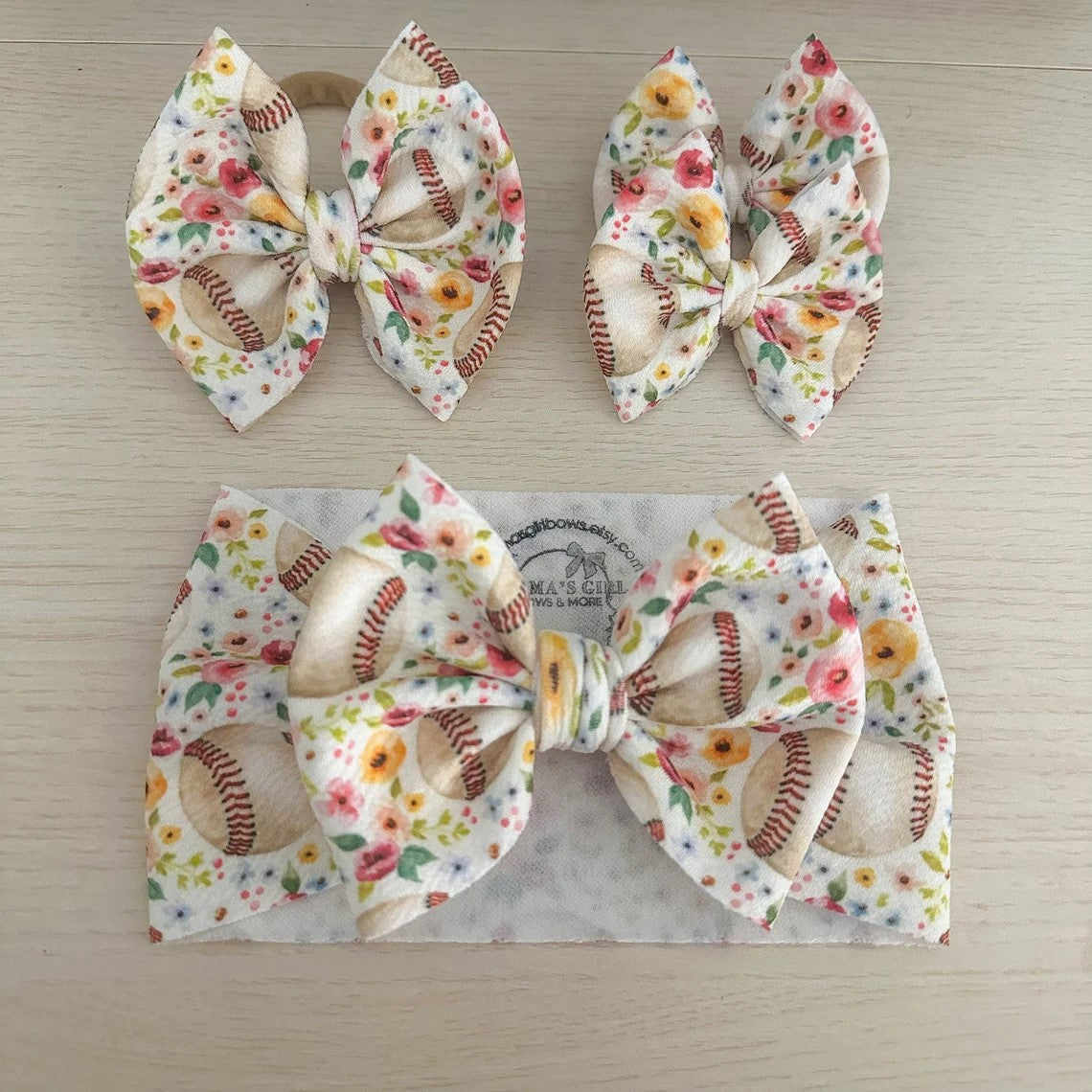 Floral Baseball Sports Hair Bow