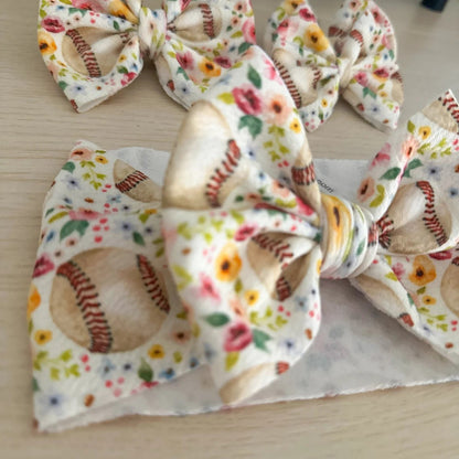 Floral Baseball Sports Hair Bow