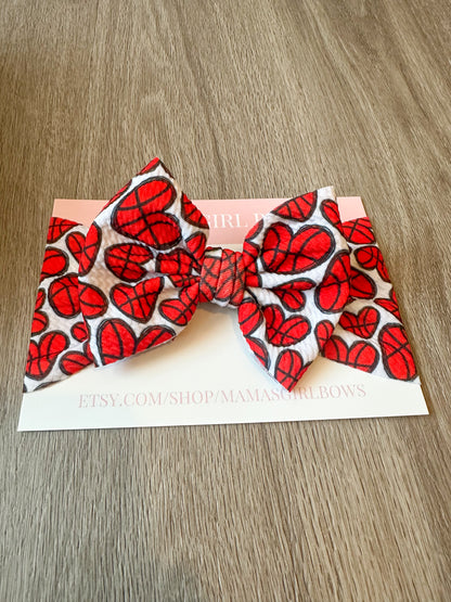 Basketball Hearts Sports Hair Bow