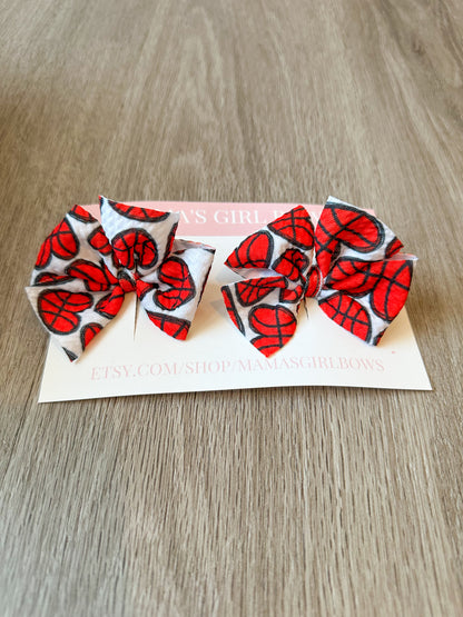 Basketball Hearts Sports Hair Bow