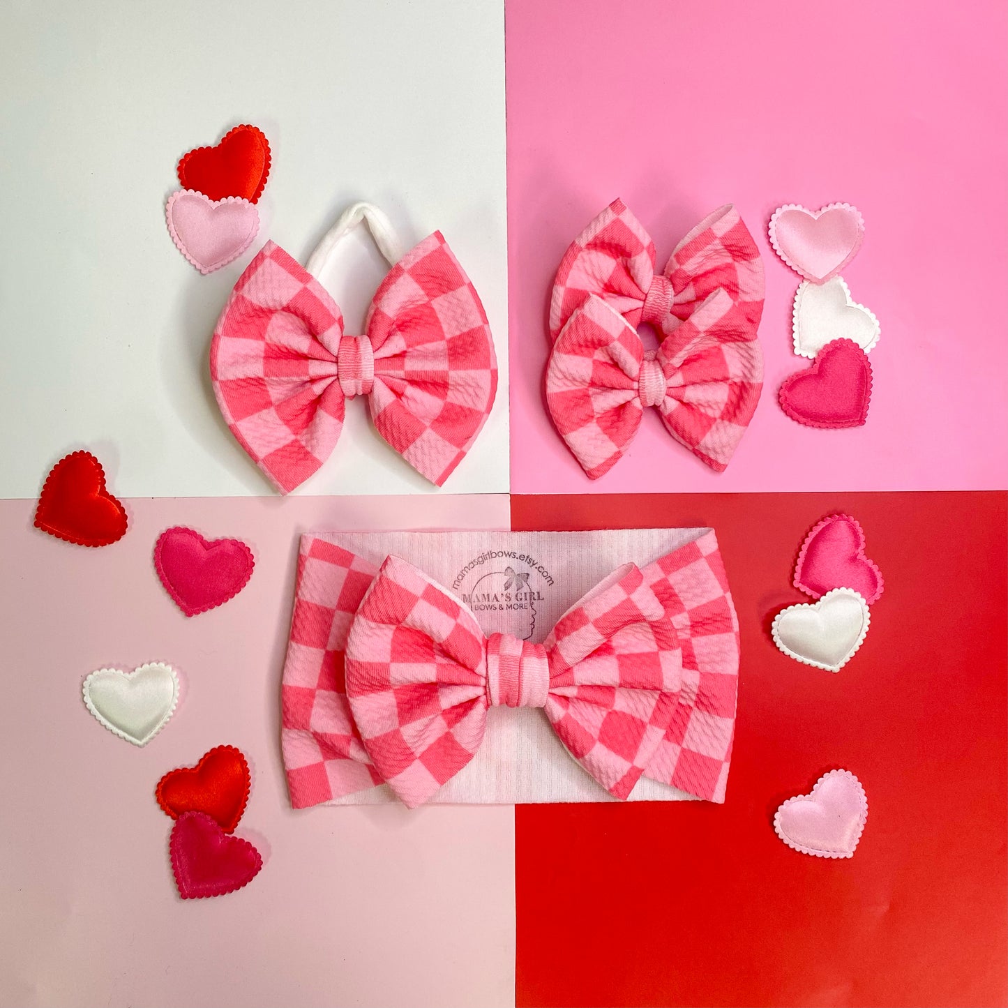 Checkered Valentine's Day Hair Bow