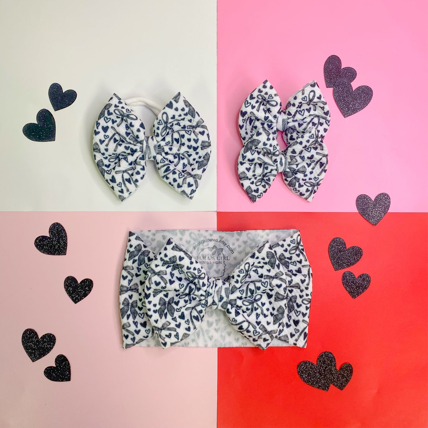 Black Bows Valentine's Day Hair Bow