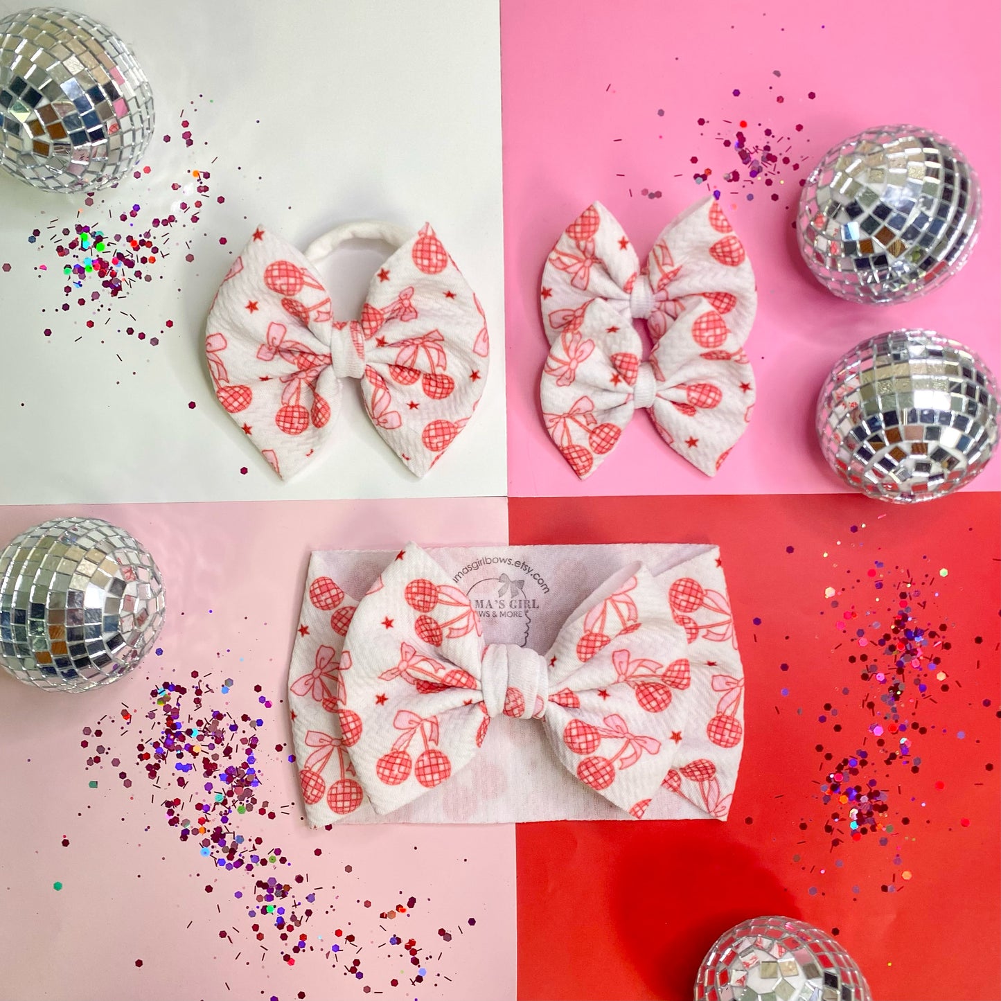 Disco Cherries Valentine's Day Hair Bow