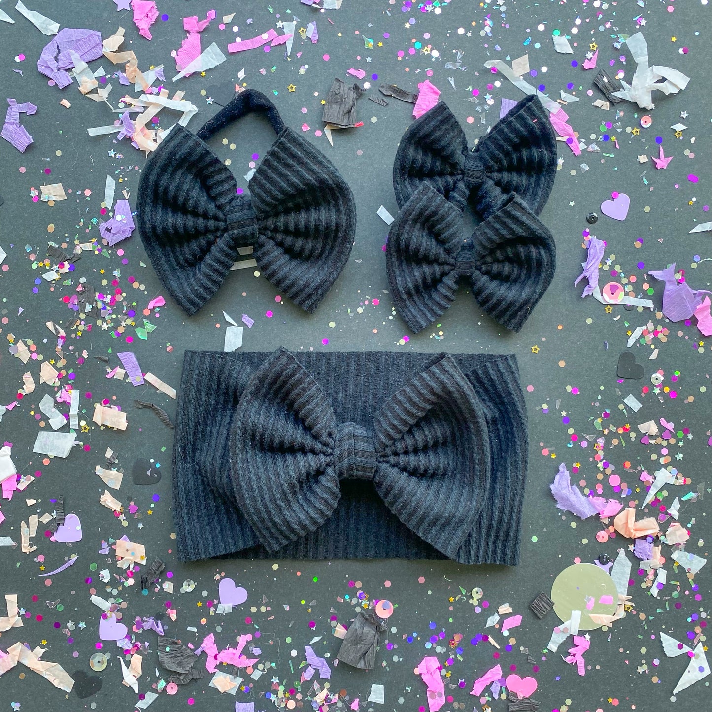 Black Waved Rib Hair Bow