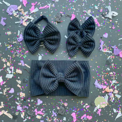 Black Waved Rib Hair Bow