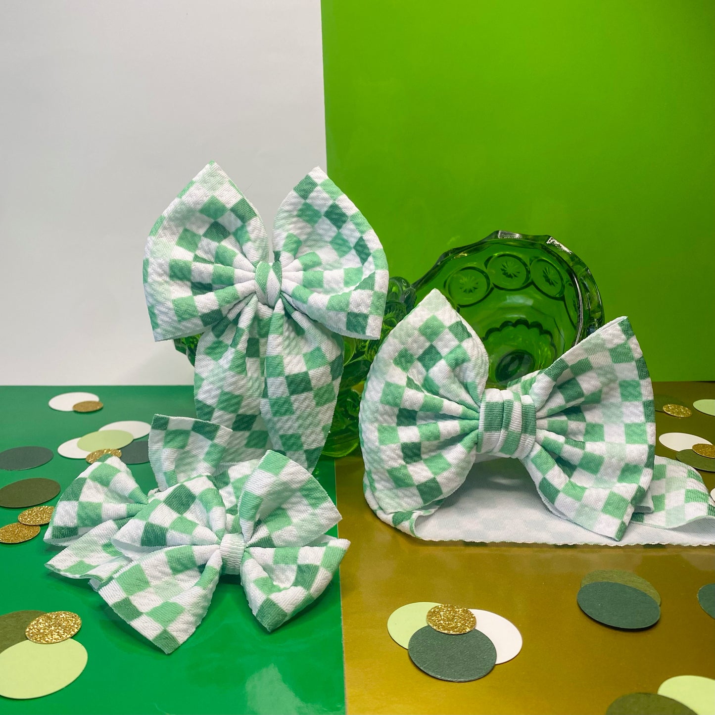 Green Checks St. Patrick's Day Hair Bows