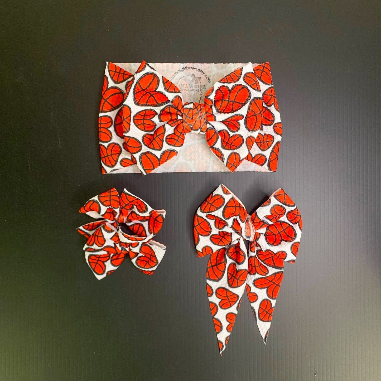 Basketball Hearts Sports Hair Bow