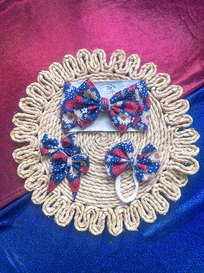 Patriotic Floral 4th of July  Hair Bows