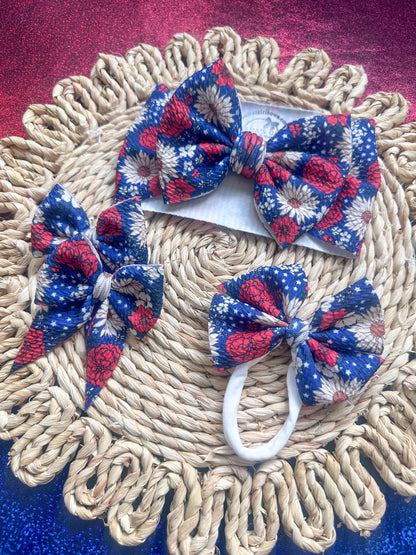 Patriotic Floral 4th of July  Hair Bows