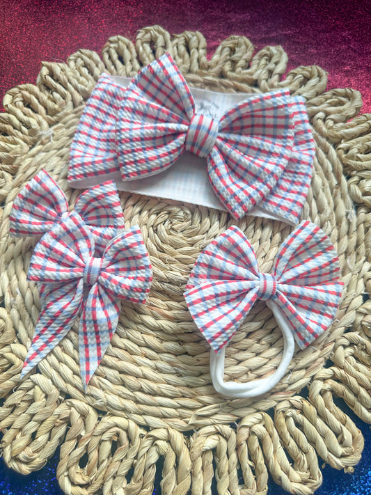 Patriotic Gingham 4th of July  Hair Bows