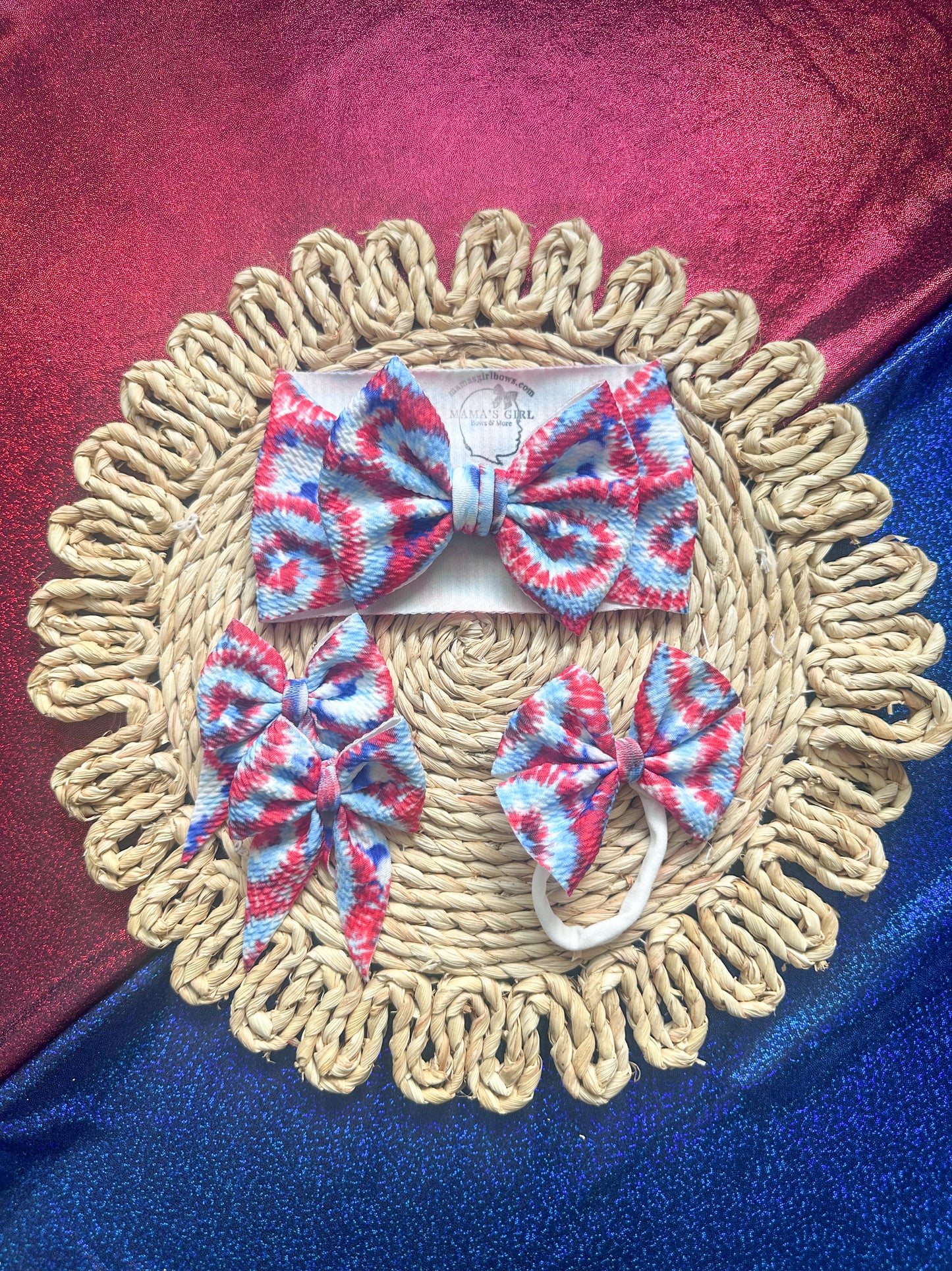 Red,White, & Blue Tie Dye 4th of July  Hair Bows